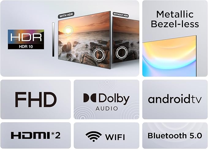 TCL 32" inch Bluetooth Enabled Frameless Smart Android TV HDR10 DOLBY LED WIFI Television Chromecast Google Playstore Netflix Youtube+ 7 FREE GIFTS