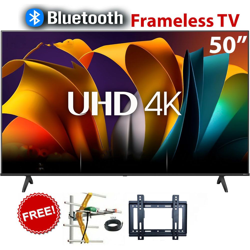 GLAZE 50" Inch Frameless Television BLUETOOTH,Ultra HD Android Smart TV with Netflix Youtube 1.5GB+8GB USB/SD WIFI Television Multifuctional TV+FREE WALL BRACKET+AERIAL