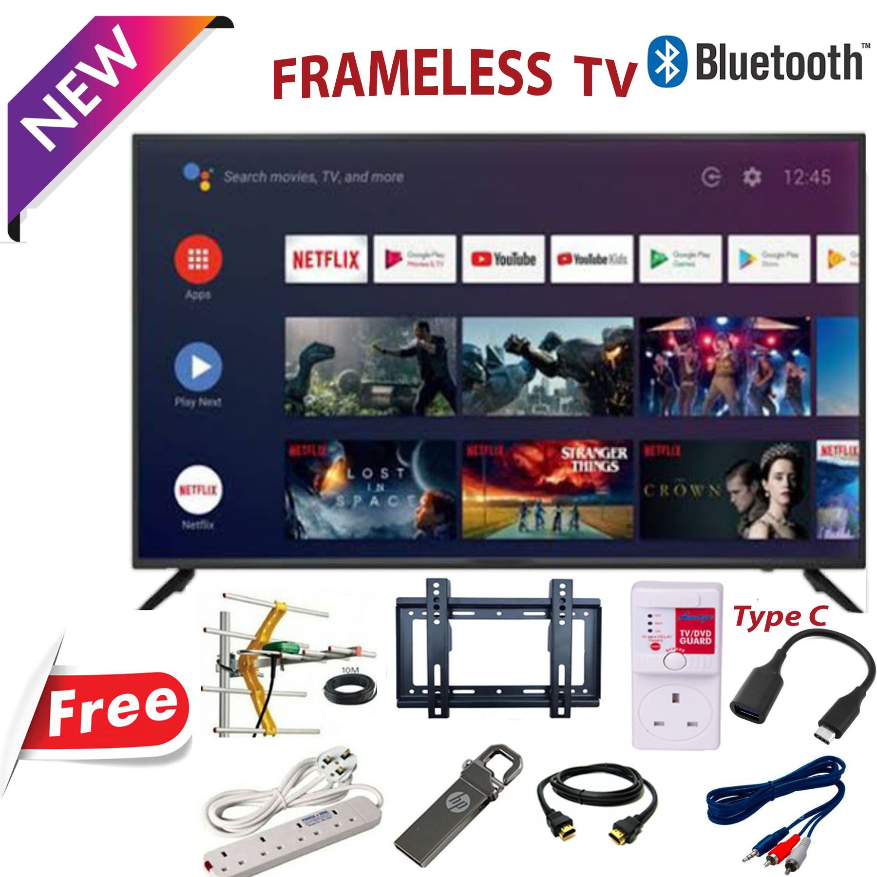 [OFFER OFFER! ] VITRON 43" Inches-BLUETOOTH-ENABLED, FRAMELESS FULL HD Smart Android TV,Youtube,Netflix 1GB RAM,8GB ROM,WIFI,DECODER+8 FREE GIFTS