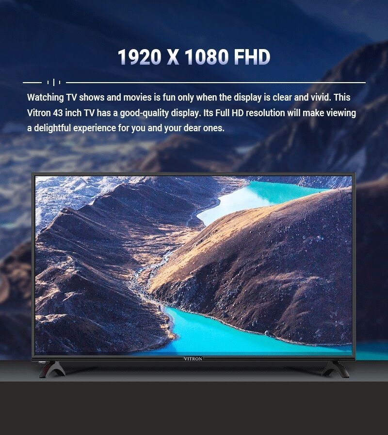 VITRON 43 inch Smart TV HTC 4300QFS Android Television Full HD Frameless TV BLUETOOTH ENABLED NETFLIX YOUTUBE 43 INCH BUILT-IN WIFI APPSTORE2*USB PORTS,3*HDMI+6 EXTRA GIFTS