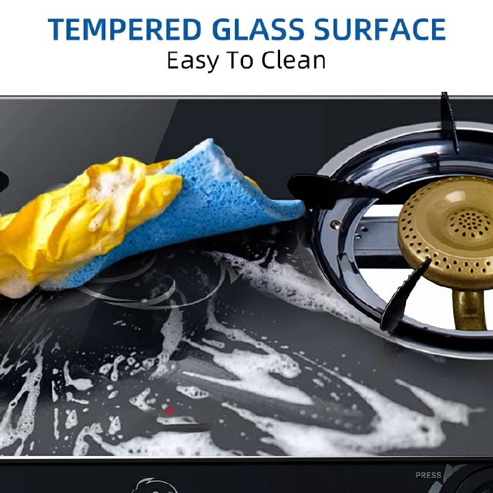 AILYONS GS014-5, 2 Burner Glass Top Gas Cooker & Infrared Double Burner+FREE 6KG REGULATOR+PIPE (1YR WRTY)