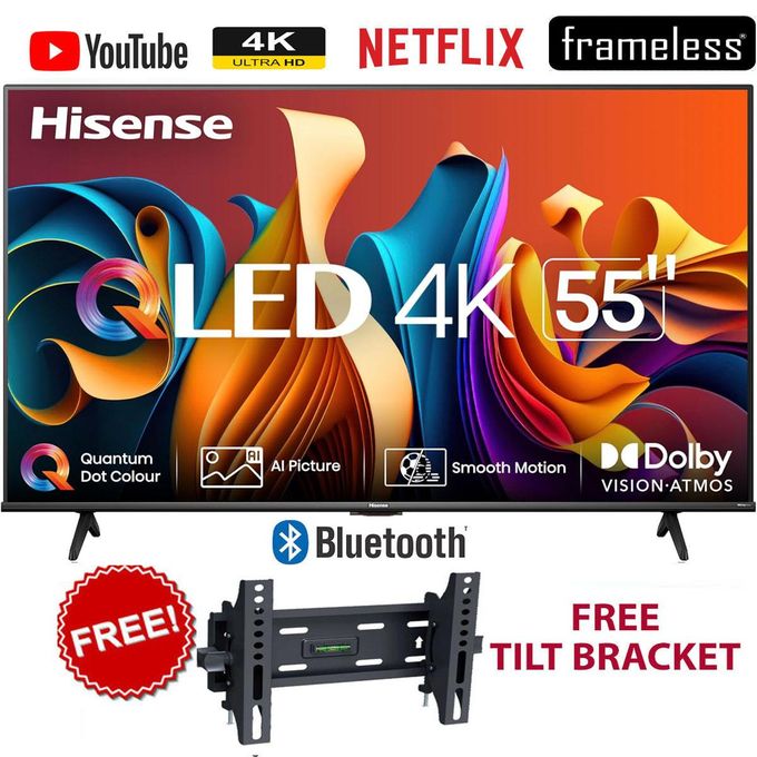 Hisense 55Q6N,55" INCH SMART TV 4K QLED,NETFLIX/YOUTUBE/FRAMELESS/BLUETOOTH+FREE TILT BRACKET