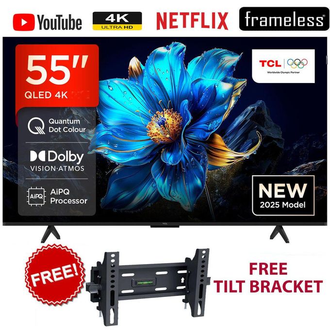TCL 55" Inch 55T6C QLED Smart TV,BLUETOOTH-ENABLED,FRAMELESS (Model 2025)+FREE TILT BRACKET