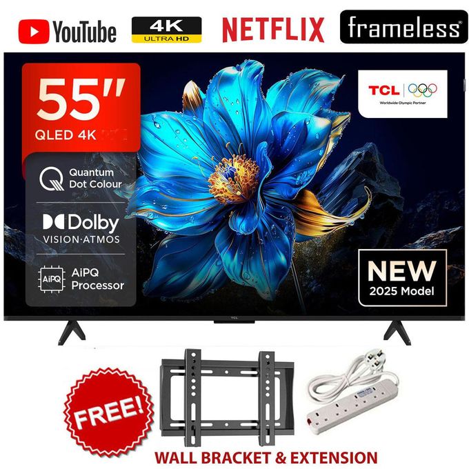 TCL 55T6C 55" Inch Smart UHD 4K QLED TV AiPQ Processor with HDR10+ Google TV New (2025)+FREE WALL BRACKET+EXTENSION