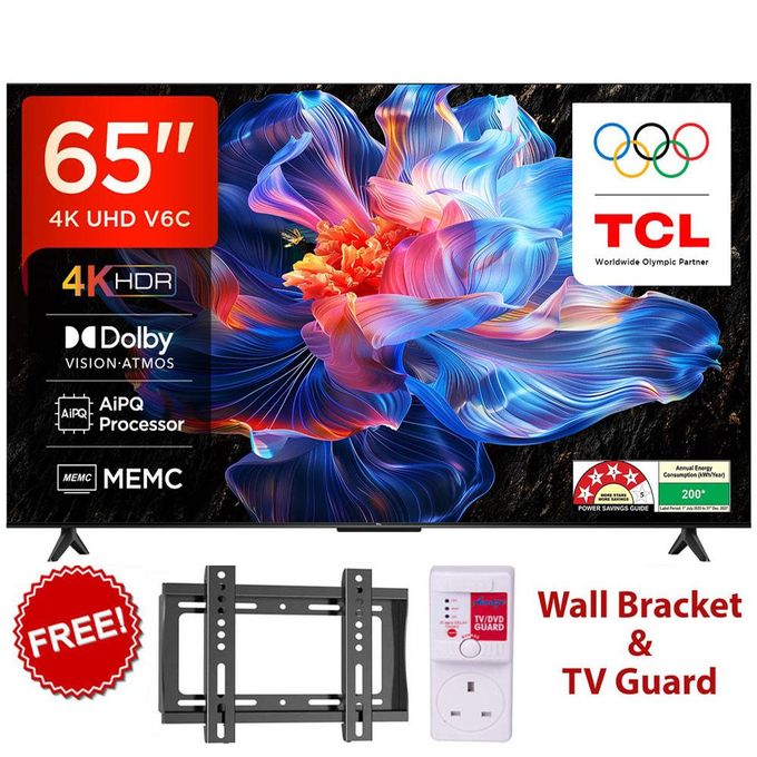 TCL 65" inches Metallic Bezel Less Series 4K Ultra HD Smart LED Google TV,Dolby Vision- 65V6C WITH VOICE CONTROL+FREE GIFTS