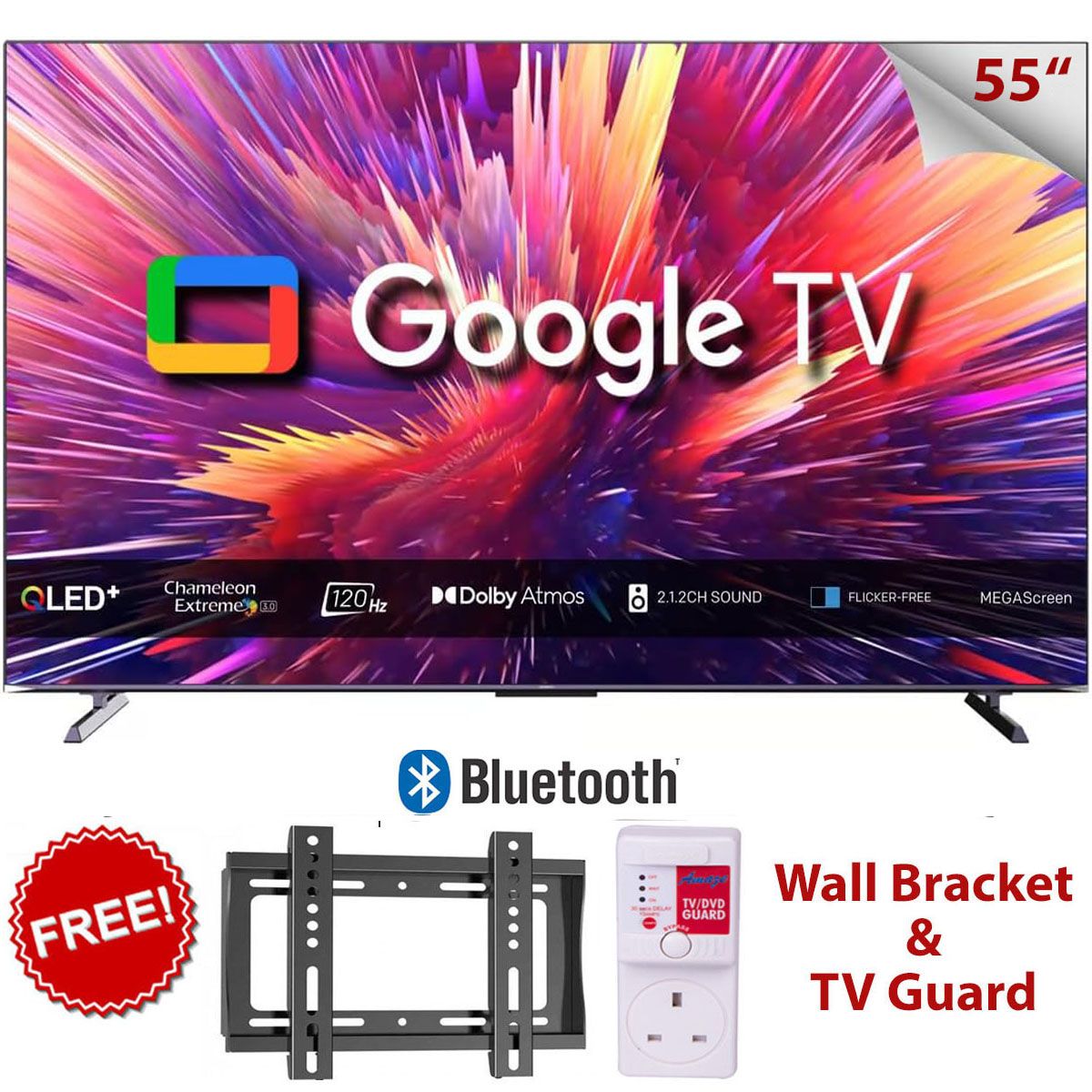 Skyworth 55Q6500G,55 Inch UHD 4K QLED Dolby Vision Smart TV,Bluetooth,Frameless (2025) Model+FREE WALL BRACKET+TV GUARD