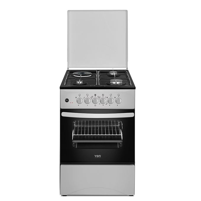 (PRICE DROP!!!) VON Cooker 50x50 – 3 Gas Burners + 1 Electric Hotplate, Electric Oven – Grey +1 Yr Warranty