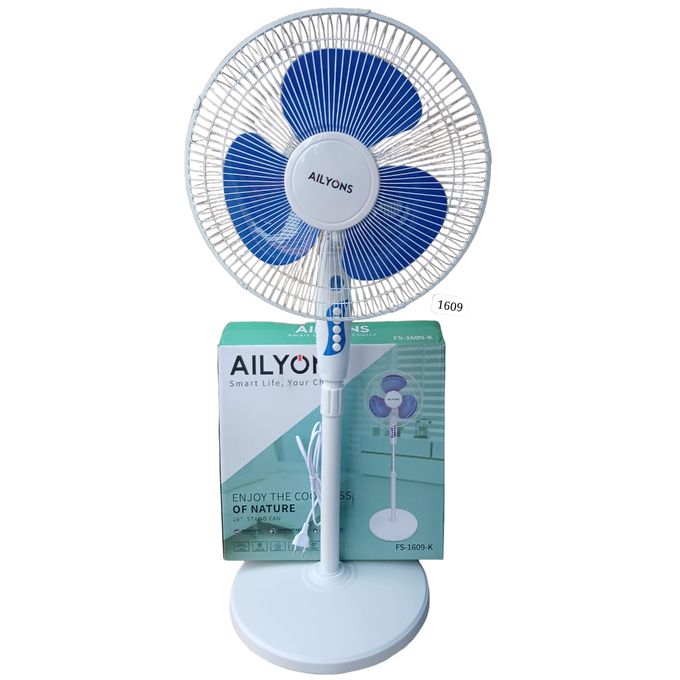 AILYONS FS-1609-K 16'' Stand Fans, 5 Speed, 2PCS - White/Blue (1YR WRTY)