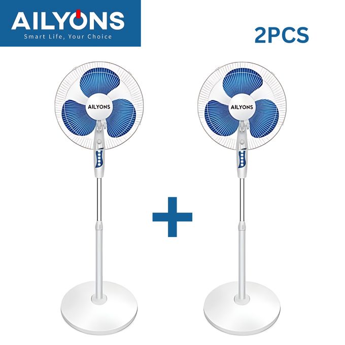 AILYONS FS-1609-K 16'' Stand Fans, 5 Speed, 2PCS - White/Blue (1YR WRTY)