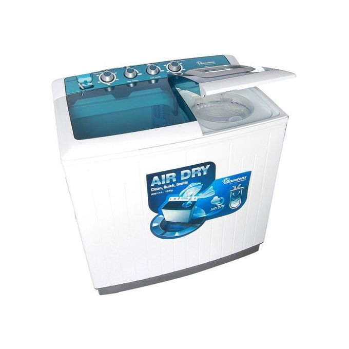 Ramtons Twin Tub Washing Machine – RW/114, 12kg Super Jumbo, Stylish White & Grey Finish – 1YR Warranty