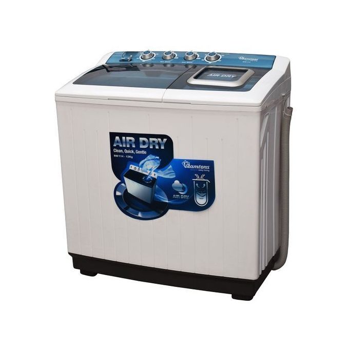 Ramtons Twin Tub Washing Machine – RW/114, 12kg Super Jumbo, Stylish White & Grey Finish – 1YR Warranty