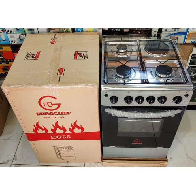 Eurochef 3G +1E WITH ELECTRIC OVEN Standing Cooker with Rotisserie, Silver(1YR WARRANTY)
