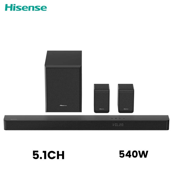 Hisense HS5100 5.1Ch Sound Bar with Wireless Subwoofer, 540W, Dolby Digital Plus, Bluetooth 5.3,DTS: X, HDMI/AUX/ARC/Optical/USB (HS5100, 2025 Model)