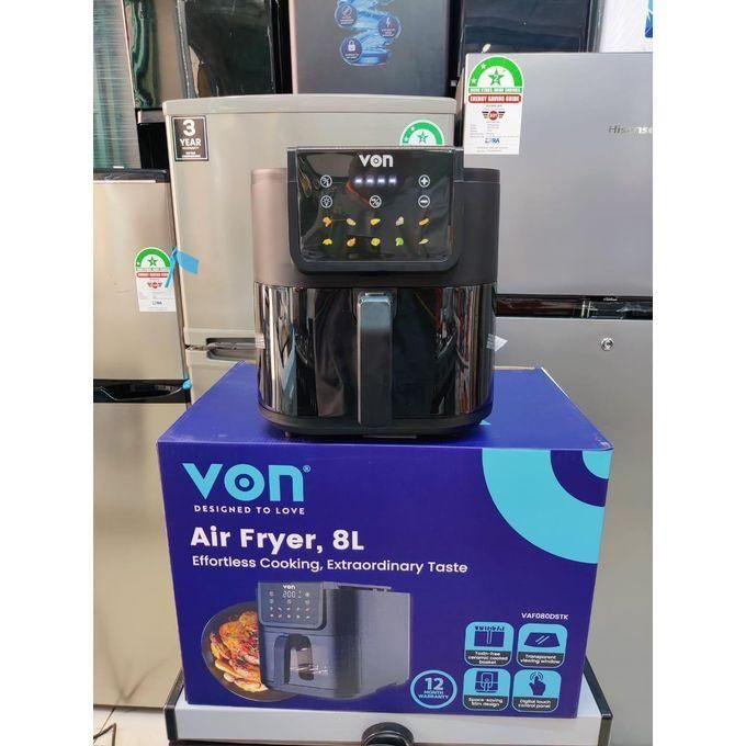 VON Slim Digital Air Fryer, 8 LITRES 8 PRESET PROGRAMES AND CHILD LOCK,1 YEAR WARRANTY