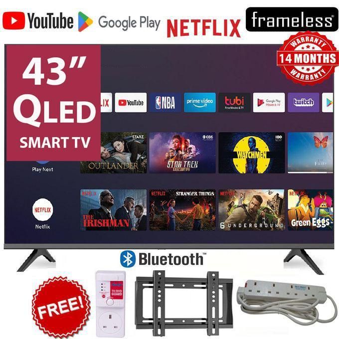 (NEW MODEL!!!) HTC4300QFS QLED VITRON 43" INCH TV FHD SMART ANDROID TV, ICAST,NETFLIX ,YOUTUBE TELEVISION INBUILT DECODER , WIFI, APP STORE 1GB-RAM 8GB-ROM 2*USB PORTS,3*HDMI PORTS +FREE 3 GIFTS