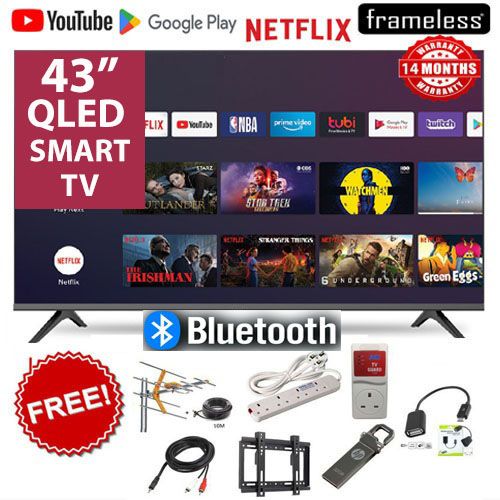 (NEW MODEL!!!)VITRON 43" INCH  HTC4300QFS QLED TV FHD SMART ANDROID TV, ICAST,NETFLIX ,YOUTUBE TELEVISION INBUILT DECODER , WIFI, APP STORE 1GB-RAM 8GB-ROM 2*USB PORTS,3*HDMI PORTS +7 FREE GIFTS