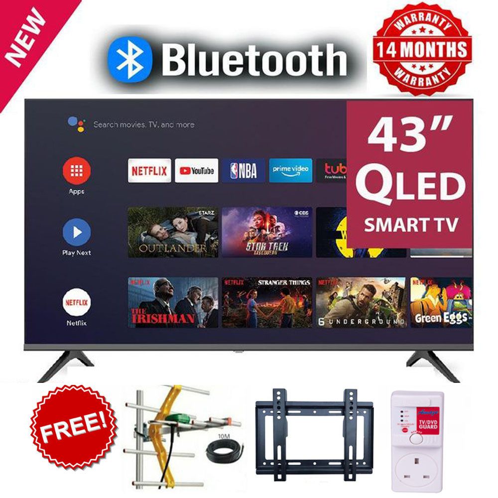 (NEW MODEL 2025) VITRON HTC4300QFS 43 Inch QLED Smart Android TV FHD Display, WiFi, Inbuilt Decoder, Netflix,YouTube, Icast, App Store,HDMI,USB,1GB RAM,8GB ROM+FREE WALL BRACKET+TV GUARD+AERIAL