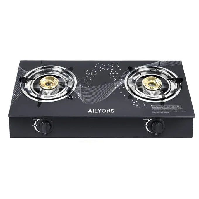 [ NEW ARRIVAL ] AILYONS GS025  Burner Glass Top Gas Cooker & Infrared Double Burner+FREE 6KG REGULATOR+PIPE (1YR WRTY)