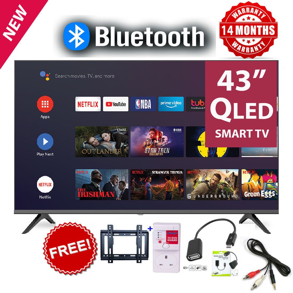 CLEARANCE SALE!!!VITRON HTC4300QFS 43" INCH QLED BLUETOOTH FRAMELESS FHD SMART TV ANDROID NETFLIX ,YOUTUBE BUILT-IN WIFI,APPSTORE 1GB-RAM 8GB-ROM+14 MONTHS WARRANTY+TV GUARD+WALL BRACKET+OTG+RCA CABLE