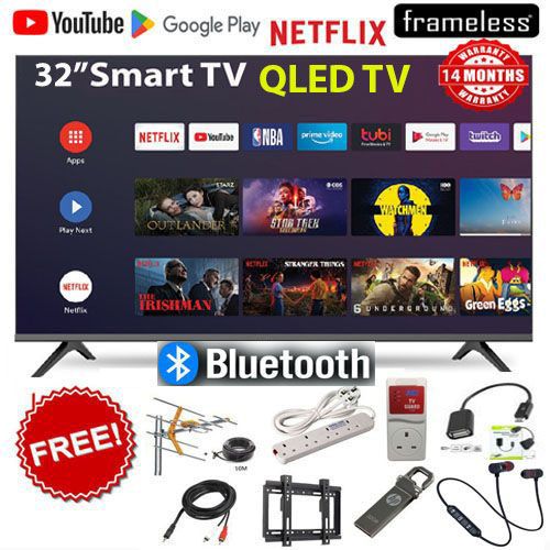 VITRON HTC3288QS(2025) 32" Inch QLED TV BLUETOOTH ENABLED TV FRAMELESS Smart Android TELEVISION with Inbuilt Decoder Inbuilt WIFI CONNECTIVITY,Netflix,Youtube App store 14 Months Warranty+8 FREE GIFTS