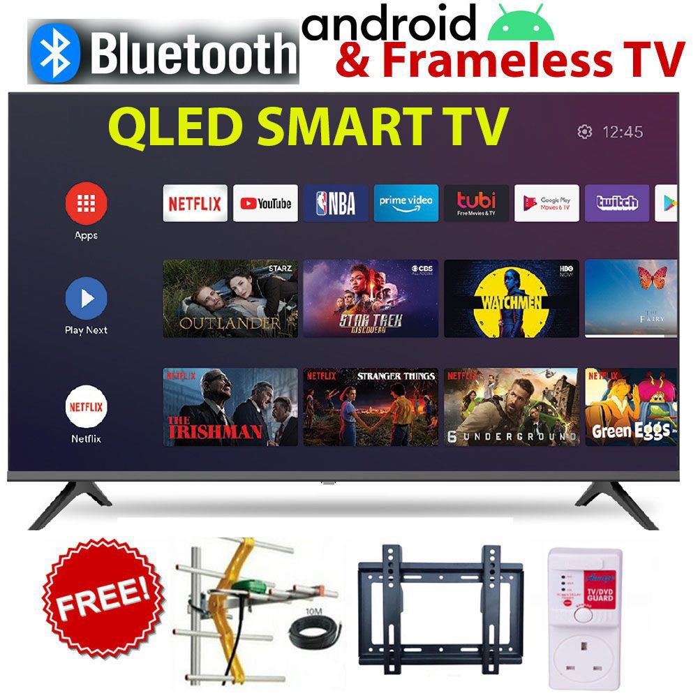 VITRON 43" INCH TV QLED HTC4300QFS BLUETOOTH FRAMELESS FHD SMART TV ANDROID TV NETFLIX ,YOUTUBE TELEVISION BUILT-IN WIFI, APP STORE 1GB-RAM 8GB-ROM+FREE TV AERIAL+BRACKET+TV  GUARD