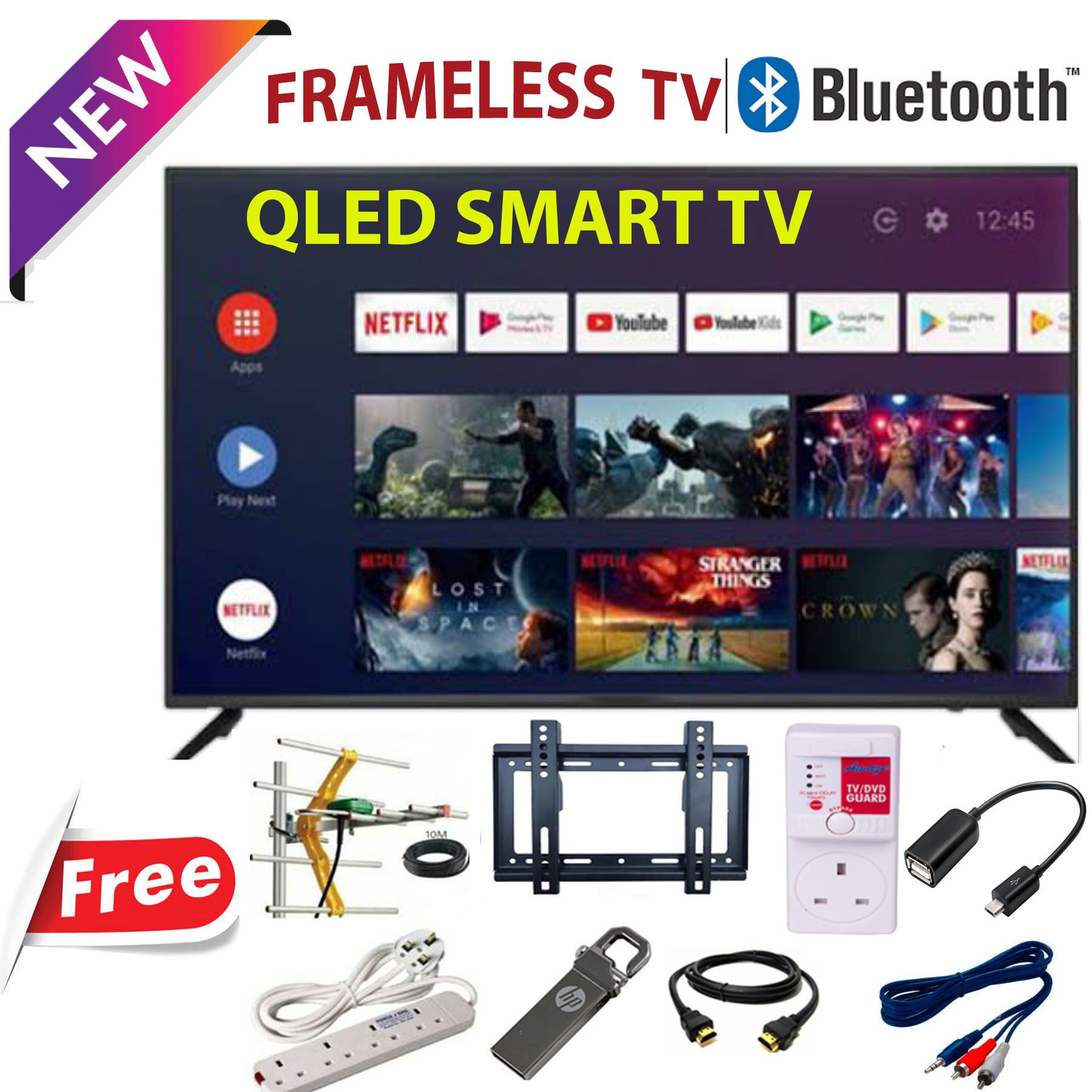 [ Special Offer ] Vitron 43 inch QLED Smart TV HTC 4300QFS Android Television Full HD Frameless TV with Netflix Youtube Television 1GB+8GB,2*USB PORTS,3*HDMI PORTS +8 FREE GIFTS