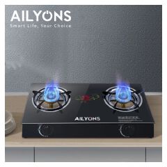 AILYONS Gas Cooker With A Glass Top-two Burners+ FREE 6KG Regulator + Pipe & Clips