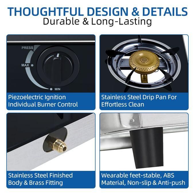 AILYONS Gas Cooker With A Glass Top-two Burners+ FREE 6KG Regulator + Pipe & Clips