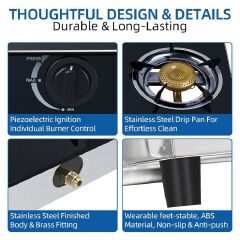 AILYONS Table Top Gas Cooker,2 Burner With a Strong Glass+FREE GIFTS(1YR WRTY)