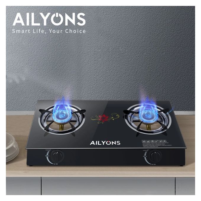AILYONS Table Top Gas Cooker,2 Burner With a Strong Glass+FREE GIFTS(1YR WRTY)
