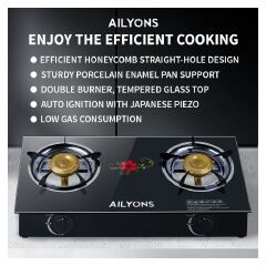 AILYONS Table Top Gas Cooker,2 Burner With a Strong Glass+FREE GIFTS(1YR WRTY)