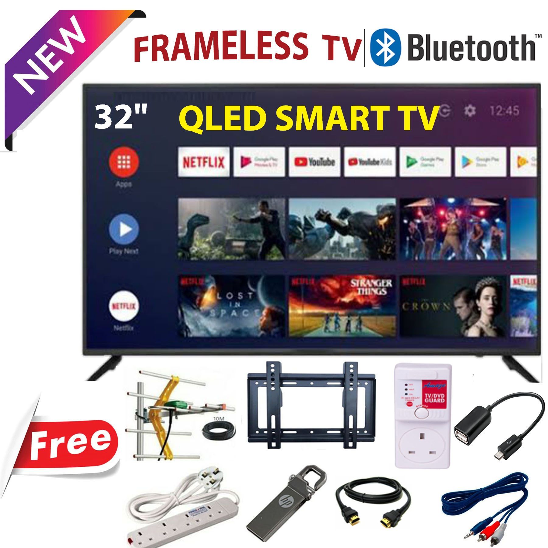 [TODAY ONLY!!] VITRON HTC3288QS 32" QLED Frameless Smart Android TV Bluetooth, Wi-Fi, Decoder, Netflix, YouTube (14 Months Warranty + 8 Free Gifts)