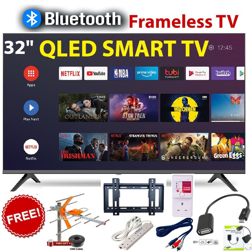 Vitron 32" QLED SMART TV,BLUETOOTH TV FRAMELESS 32 Inch Television  Android 11 TV Inbuilt Decoder 3*HDMI Ports,2*USB ports,1GB RAM 8GB ROM,Netflix,Youtube, Appstore Inbuilt Decoder 14 Months Warranty