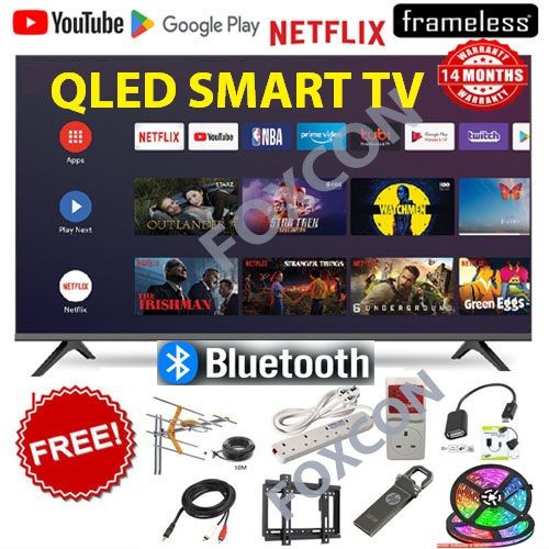 BLUETOOTH VITRON HTC4300QFS 43" INCH QLED FRAMELESS FHD SMART TV ANDROID TV NETFLIX ,YOUTUBE TELEVISION INBUILT DECODER,ICAST , BUILT-IN WIFI, APP STORE 1GB-RAM 8GB-ROM 2*USB PORTS,3*HDMI+8FREE GIFTS