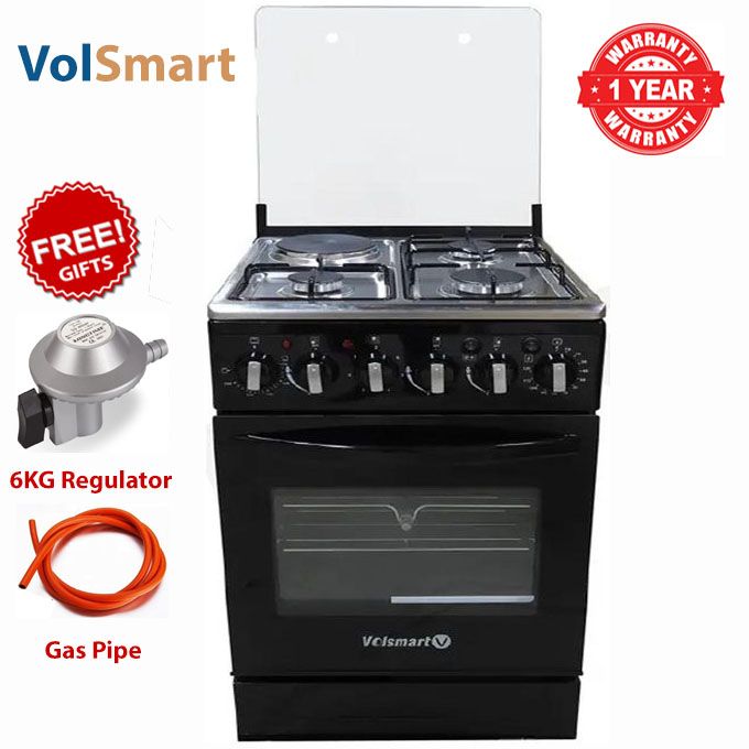 VOLSMART COOKERS 60 x 60, 3 Gas Pool Jet Burners + 1 Hot Plate, Free Standing Cooker+ Electric Oven+FREE 13KG REGULATOR+GAS PIPE