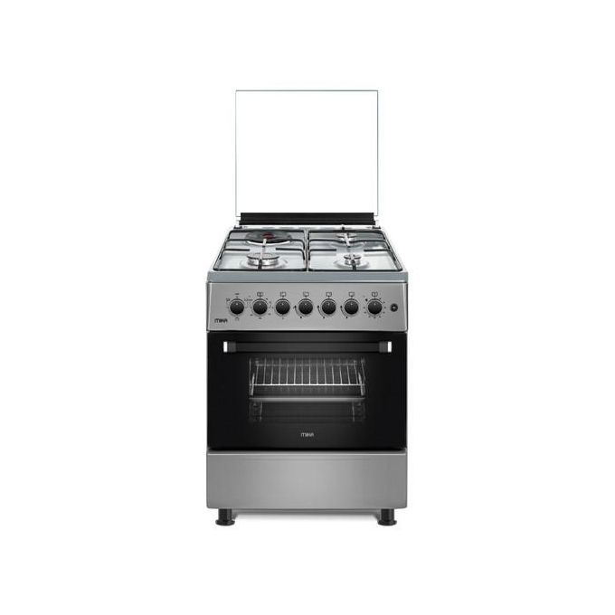 Mika Cooker 58*58, 3 Gas Jet Burners + 1 Hot Plate, Electric Oven Standing Cooker - Silver