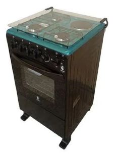 EUROKEN COOKER Standing Gas Cooker - 50*55, 3 Gas Jet Burners + 1 Hot Plate, Electric Oven - Black