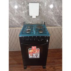 EUROKEN COOKER Standing Gas Cooker - 50*55, 3 Gas Jet Burners + 1 Hot Plate, Electric Oven - Black