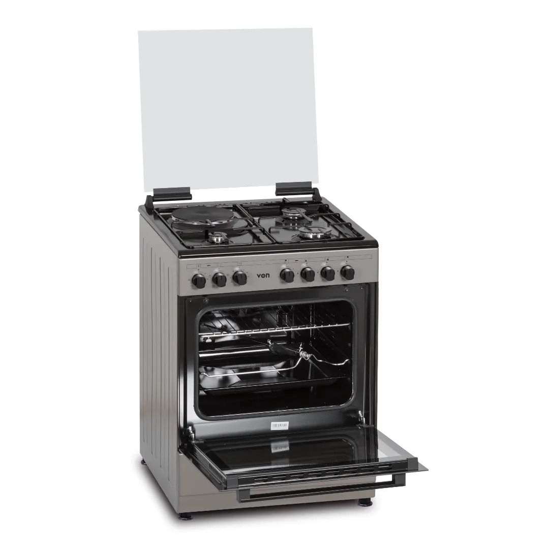 VON COOKER 60x55, 3 Gas Pool Jet Burners + 1 RAPID Hot Plate, Rotisserie, Electric Oven Free Standing Cooker