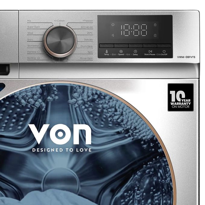 VON VWM-08FVTS Front Load Washing Machine - 8KG