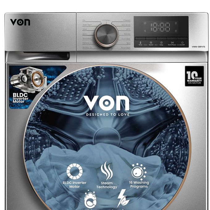 VON VWM-08FVTS Front Load Washing Machine - 8KG