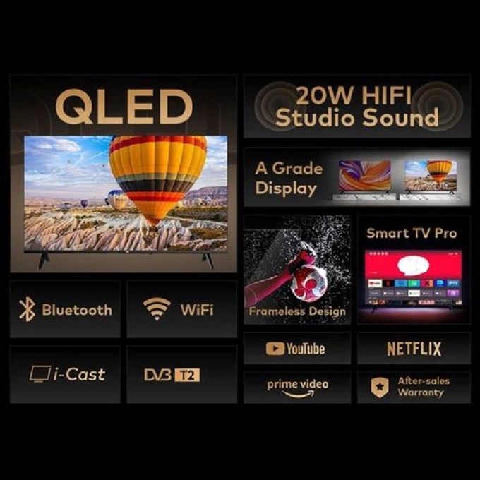VITRON 43" INCH TV QLED HTC4300QFS BLUETOOTH FRAMELESS FHD SMART TV ANDROID TV NETFLIX ,YOUTUBE TELEVISION BUILT-IN WIFI, APP STORE 1GB-RAM 8GB-ROM+3 FREE GIFTS(BRACKET+GUARD+EARPODS+OTG&RCA CABLE)