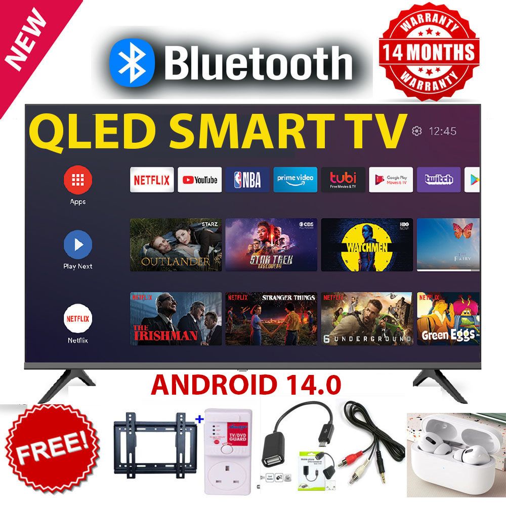 VITRON 43" INCH TV QLED HTC4300QFS BLUETOOTH FRAMELESS FHD SMART TV ANDROID TV NETFLIX ,YOUTUBE TELEVISION BUILT-IN WIFI, APP STORE 1GB-RAM 8GB-ROM+3 FREE GIFTS(BRACKET+GUARD+EARPODS+OTG&RCA CABLE)