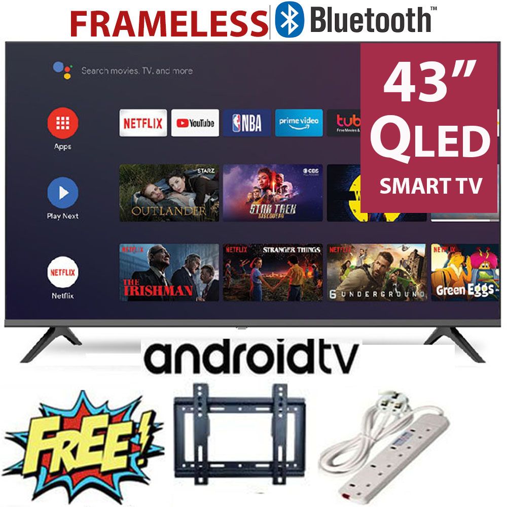 CLEARANCE SALE!!! VITRON HTC4300QFS 43" INCH QLED BLUETOOTH FRAMELESS FHD SMART TV ANDROID TELEVISION NETFLIX ,YOUTUBE 43 INCH BUILT-IN WIFI, APP STORE 1GB-RAM 8GB-ROM + FREE EXTENSION+BRACKET