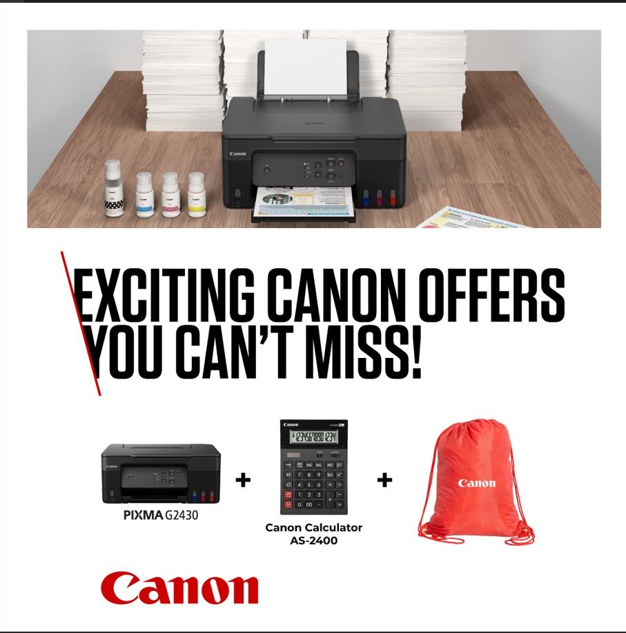 Canon PIXMA G2430 MEGATANK MFP Printer, FREE Calculator + Sling Bag