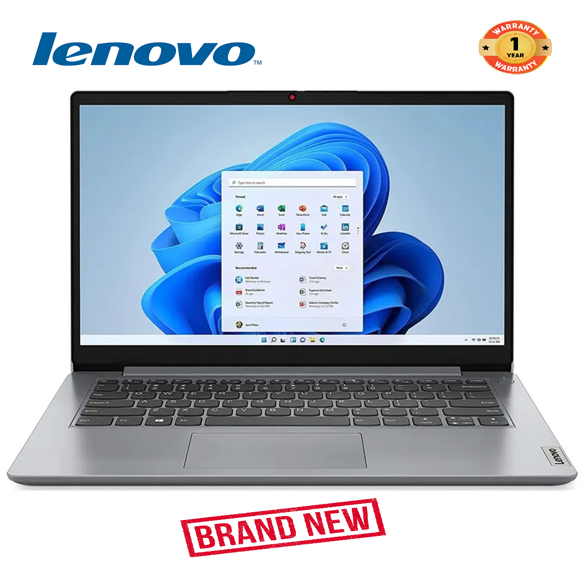 Lenovo IdeaPad 1, Intel Core i3-1215U, 4GB RAM, 256GB SSD, 14" HD Display, Windows 11 Pro, Cloud Grey (1YR WRTY)