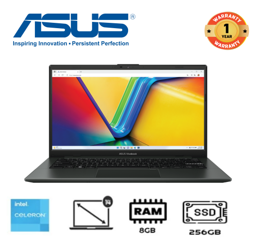 Brand New Asus Vivobook GO 14 Intel Celeron 8GB RAM 256GB SSD 14" FHD Display Windows 11 Brand New Laptop Computer Notebook New Laptops Black, (1YR WRTY)