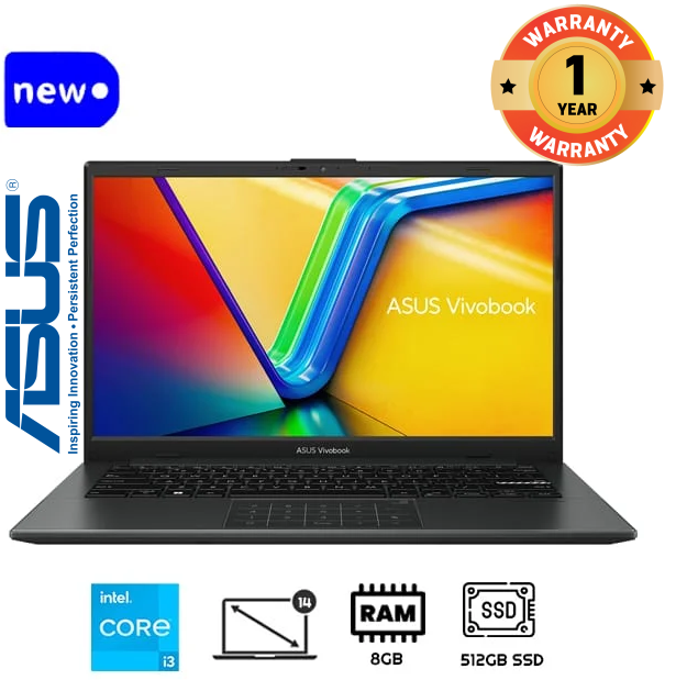 Brand New Asus Vivobook 14 Intel Core i3 8GB RAM 512GB SSD Windows 11 14" FHD Display Brand New Laptop Computer Notebook New Laptops  Black, (1YR WRTY)