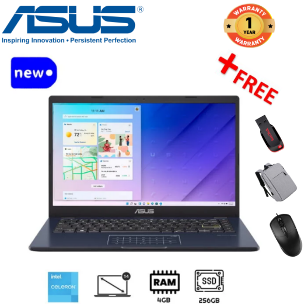 {Free mouse+Bag+flash} Brand New Asus Vivobook GO 14 Intel Celeron 4GB RAM 256GB SSD 14" FHD Display Windows 11 Brand New Laptop Computer Notebook New Laptops Black, (1YR WRTY)