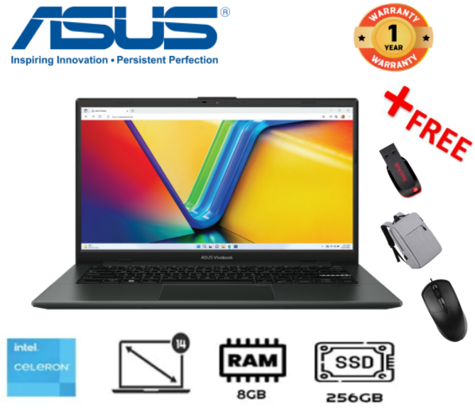 {Free Mouse+Bag+flesh} Brand New Asus Vivobook GO 14 Intel Celeron 8GB RAM 256GB SSD 14" FHD Display Windows 11 Brand New Laptop Computer Notebook New Laptops Black, (1YR WRTY)